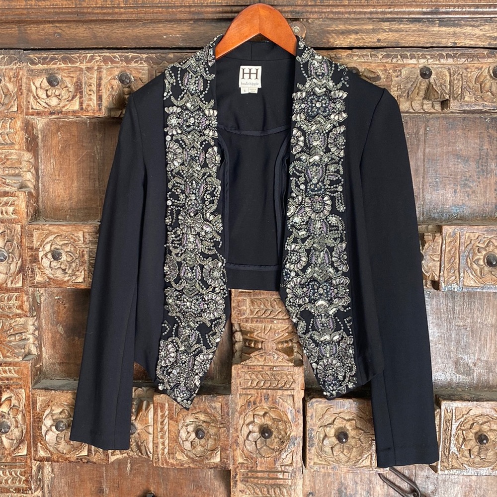 Haute Hippie Black Blazer with Jeweled Lapel, Small